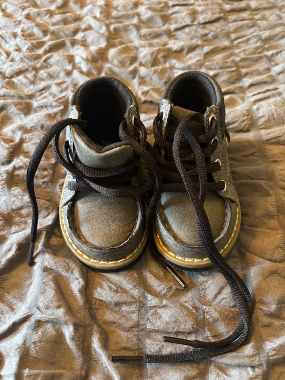 The Children's Place Brown Lace-Up Toddler Boots with Gold Accent